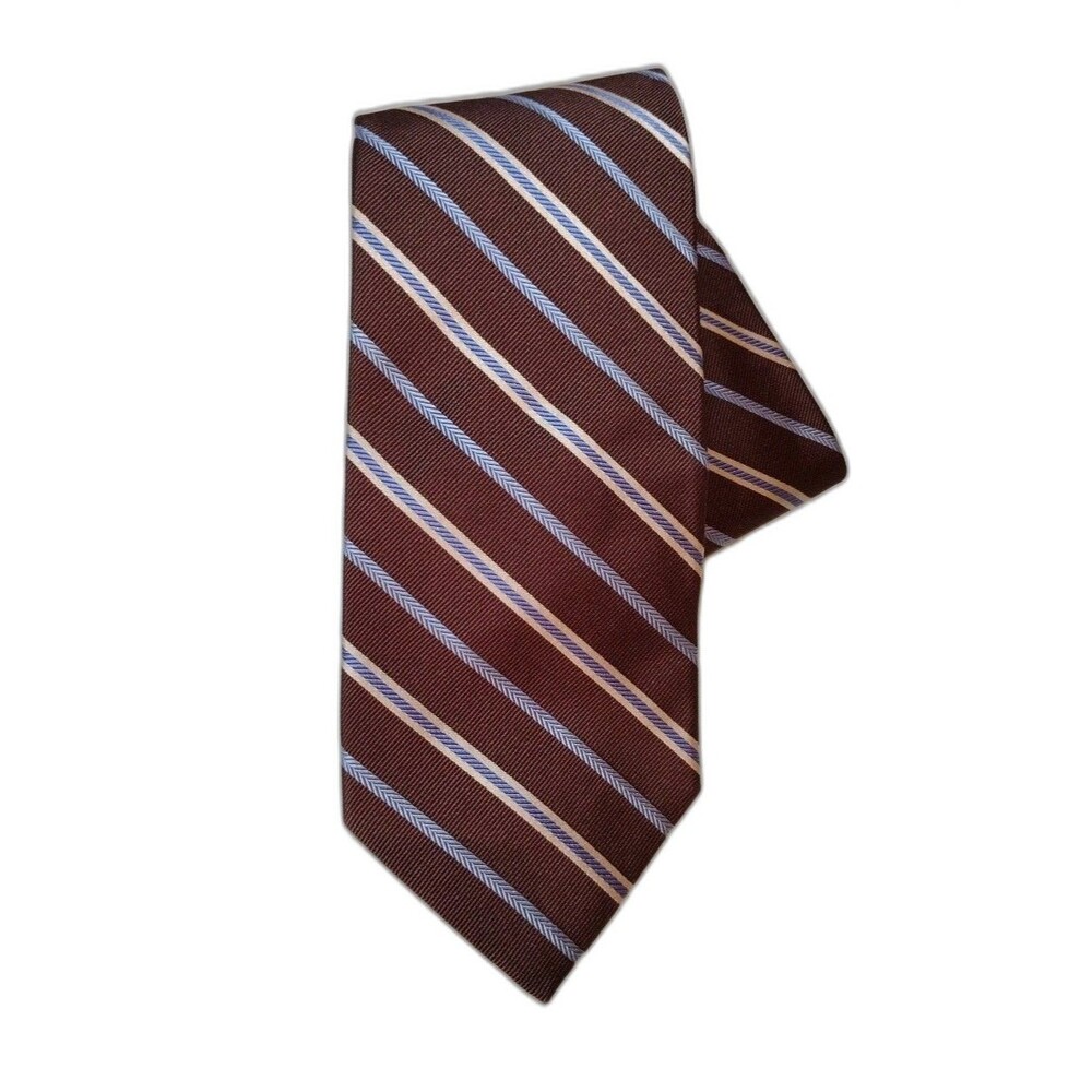 Brooks Brothers Brown Blue Cream Bias Stripes 100% Italian Silk Necktie USA